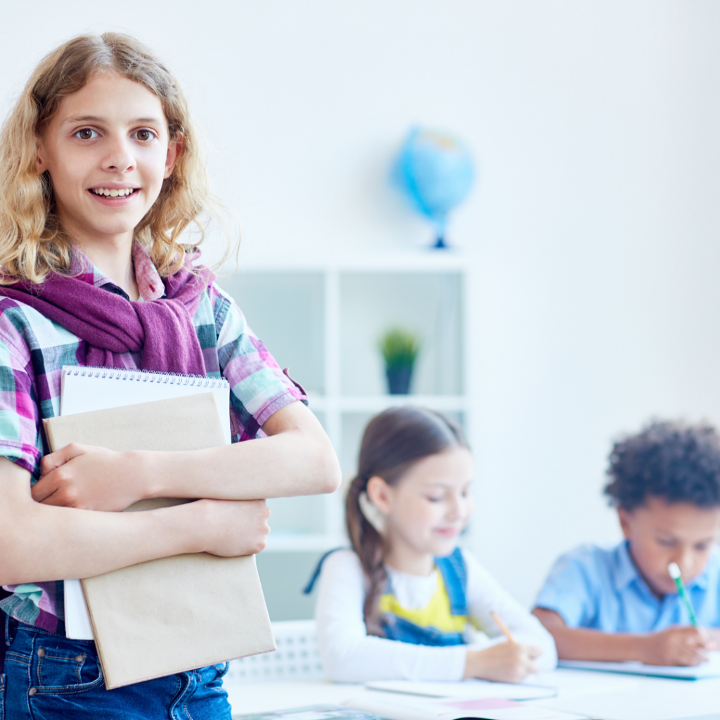 Teacher with students in background