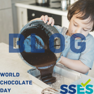 Child cooking chocolate with screen on text